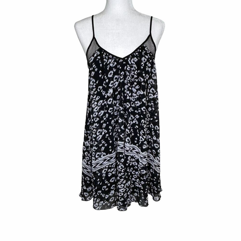 Express Black White Leopard Print V-Neck Spaghetti Strap Lined Dress